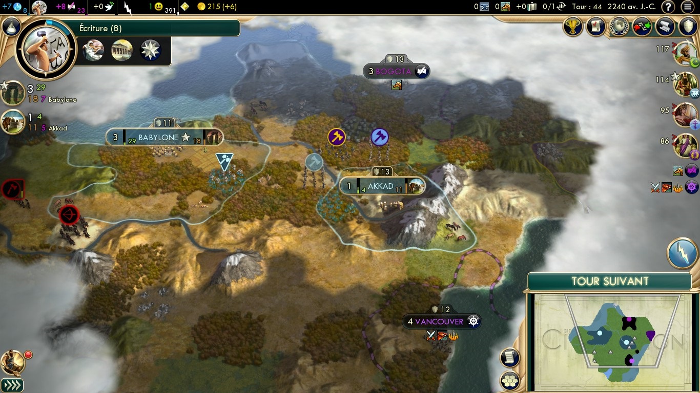 Ecran de jeu de Civilization 5